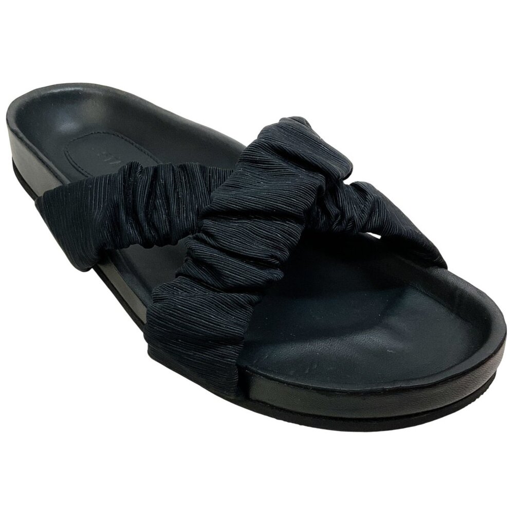 Staud Black Ruched Crisscross Michel Slide Sandals